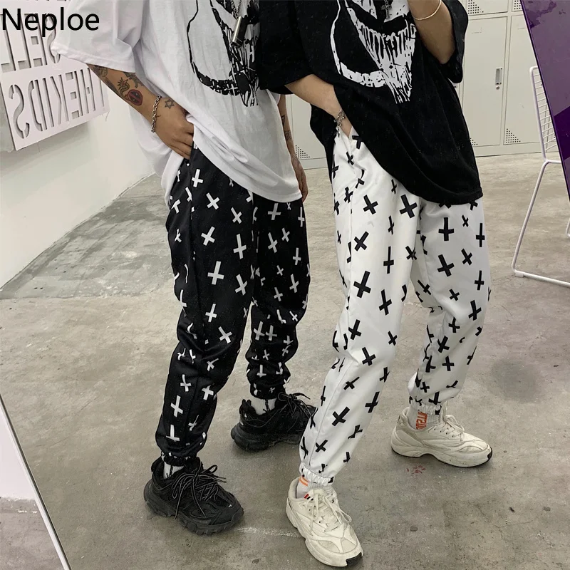 

Neploe Harajuku Women Pants Retro Cross Print Elastic Waist Fashion Loose Hiphop Streetwear Calf-Length Pant Unisex Pant 38820