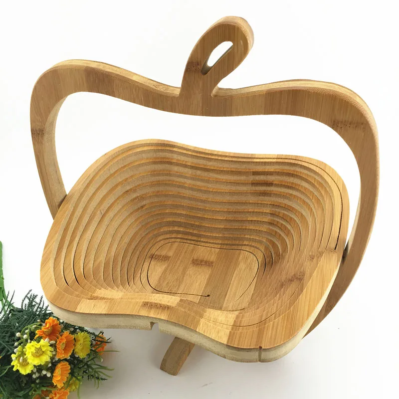 30pcs Novelty Folding Apple Shape Fruit Bamboo Collapsible Basket Home