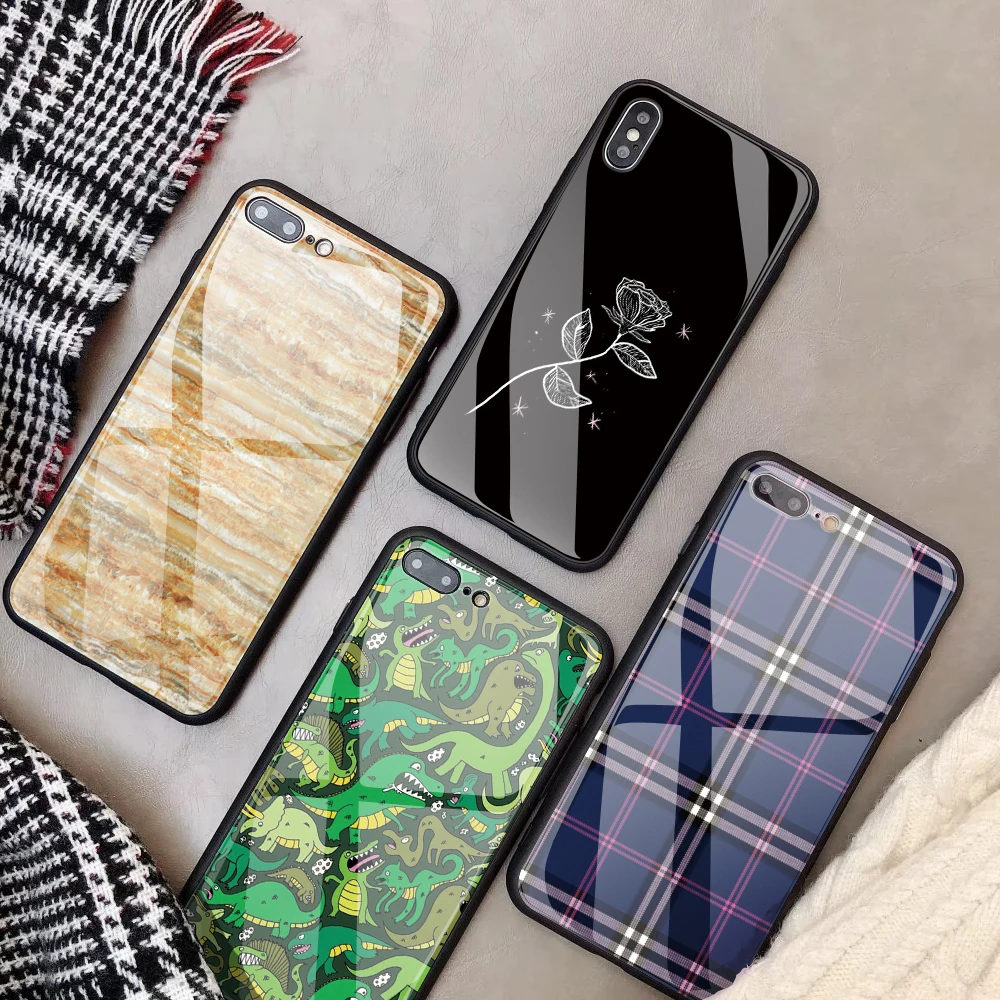 

Lattices Tempered Glass Phone Case for iPhone 8 X 6S 7 Plus capa Customized Cover for iPhone XS MAX XR DIY Glass Phone case