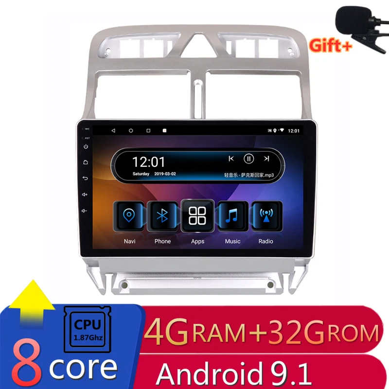 

9" 4G RAM 2.5D IPS 8 CORE Android 9.1 Car DVD Multimedia Player GPS for Peugeot 307 2006-2010 2011 2013 audio radio navigation
