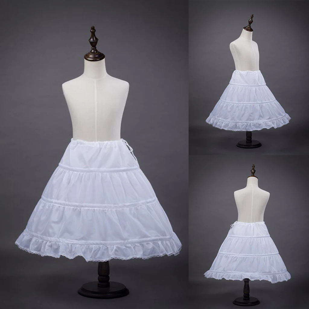 Flower Girl Princess 3-Hoop A-Line Crinoline Petticoat Underskirt for Birthday Party Dancing Show Dress Children Kids Age 2-14