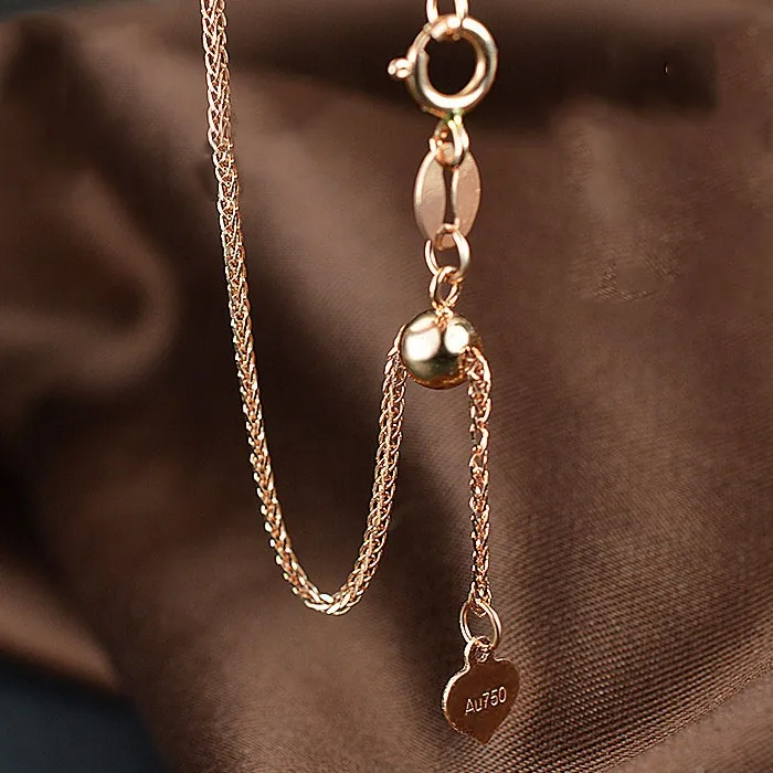 

New Pure Au750 18K Rose Gold Unique Wheat Chain Woman's Lucky Adjustable Bracelet/ 7.5"L