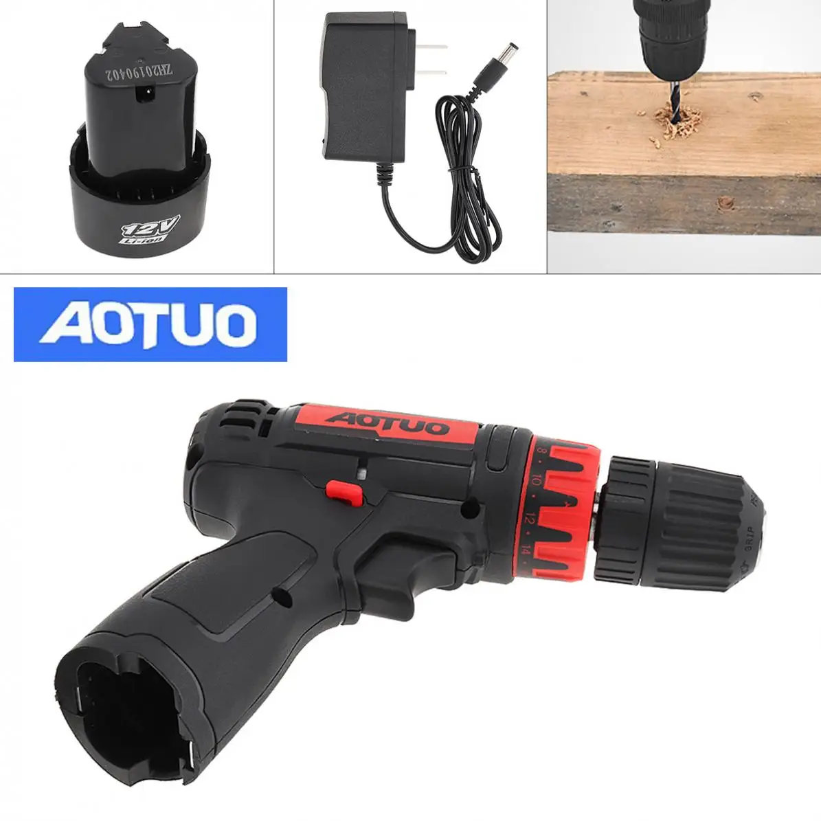 

AOTUO AC 100 - 240V Cordless 12V Household Lithium Electric Drill with Rotation Switch and Torque for Handling Screws/ Punching