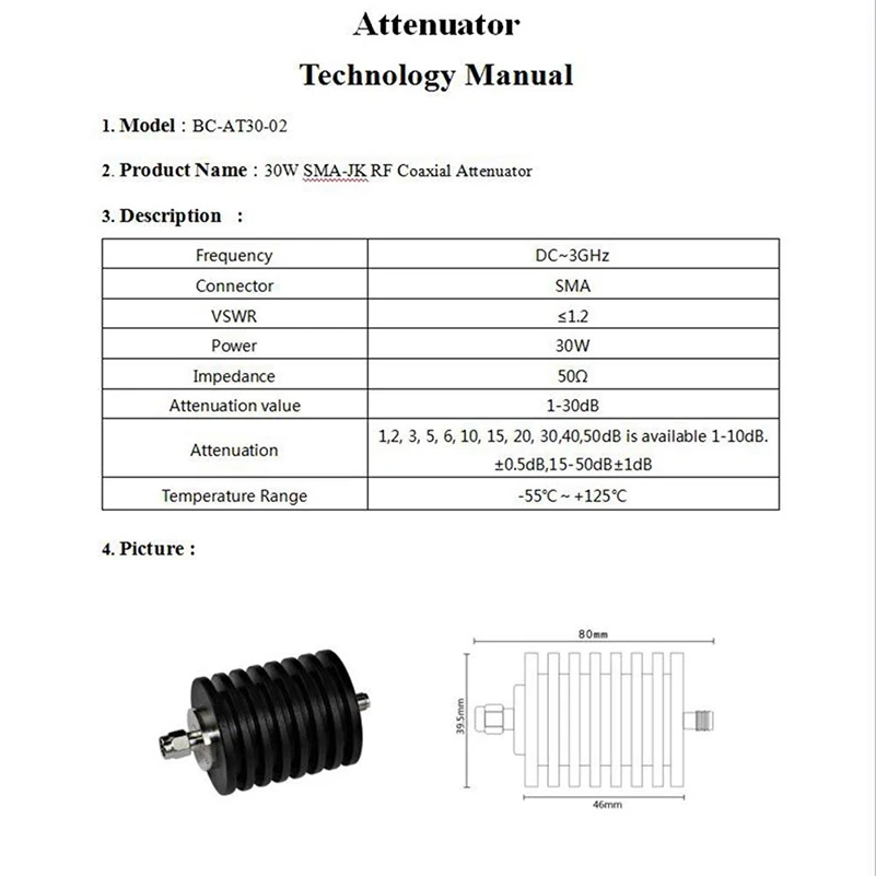 ALLiSHOP 30 Вт SMA Мужской и Женский Разъем радиочастотный аттенюатор, 1-50дб, DC от 0 до 3 ГГц, 50 Ом