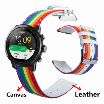 

22mm Leather Watch Strap Nylon Canvas Wrist Band For Huawei Watch GT / Magic Wrist Straps For Amazfit Stratos 2 / Pace Bracelet