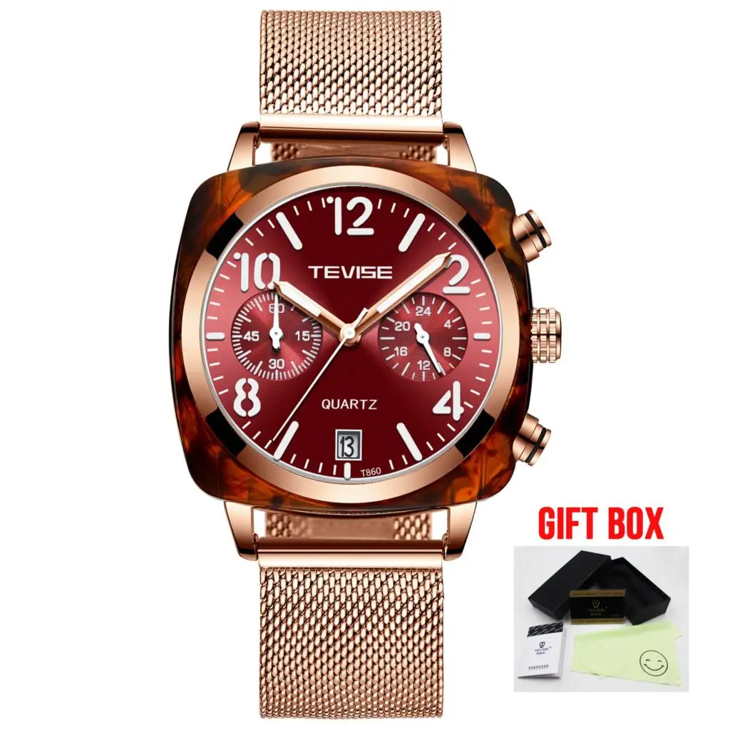 Tevise механические часы для мужчин Relogio Automatico Masculino мужские часы Бизнес водонепроницаемые наручные часы Мужские часы Montre Homme - Цвет: alloy red