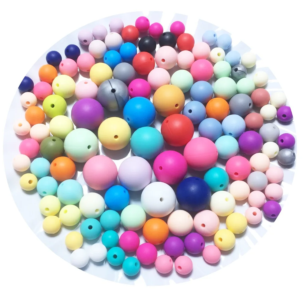 

Mrs.Chewedbeads 100Pcs Silicone Beads BPA Free 10/12/15/20mm Silicone Teething Beads For Necklace Pacifier Chain Baby Beads
