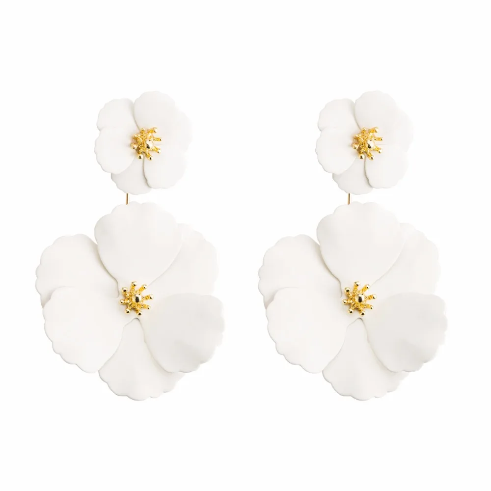 

new arrive white painting flower shape daul use stud earrings korean design fashion jewelry for women