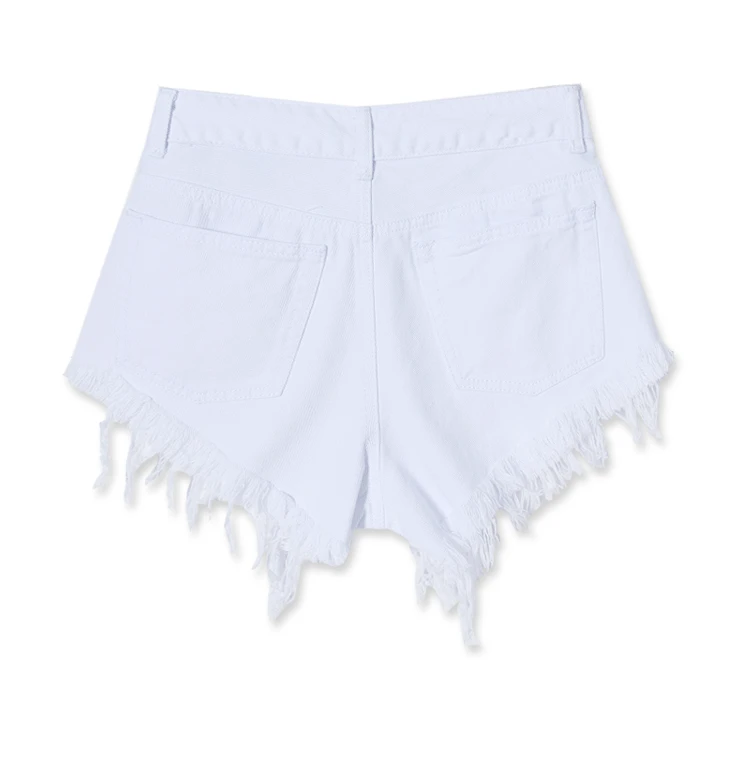  2017 Best Selling Women Pure White High Waist Slim Grinding Patch Holes Irregularly Exposed Jeans Pants Sexy Girl Denim Shorts (9)