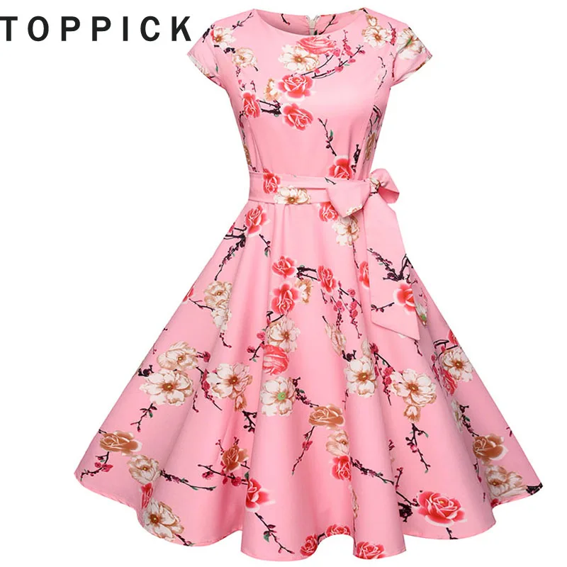 

Vintage Women Dress Floral Summer Dress 2018 Elegant Sexy Party Office 50s Retro Rockabilly Plus Size Fall Retro Dress jurken