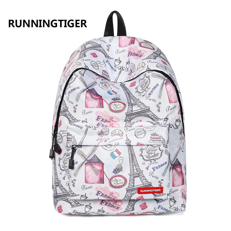 

RUNNINGTIGER Backpack Women Eiffel Tower Printing Backpack Casual School Bags for Teenage Girls Travel Backpack Female Mochila