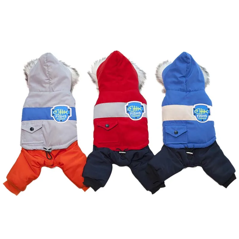 

Pet Clothes Autumn Winter Four Feet Padded Cotton Clothes With Furry Collar For Small And Medium Dogs
