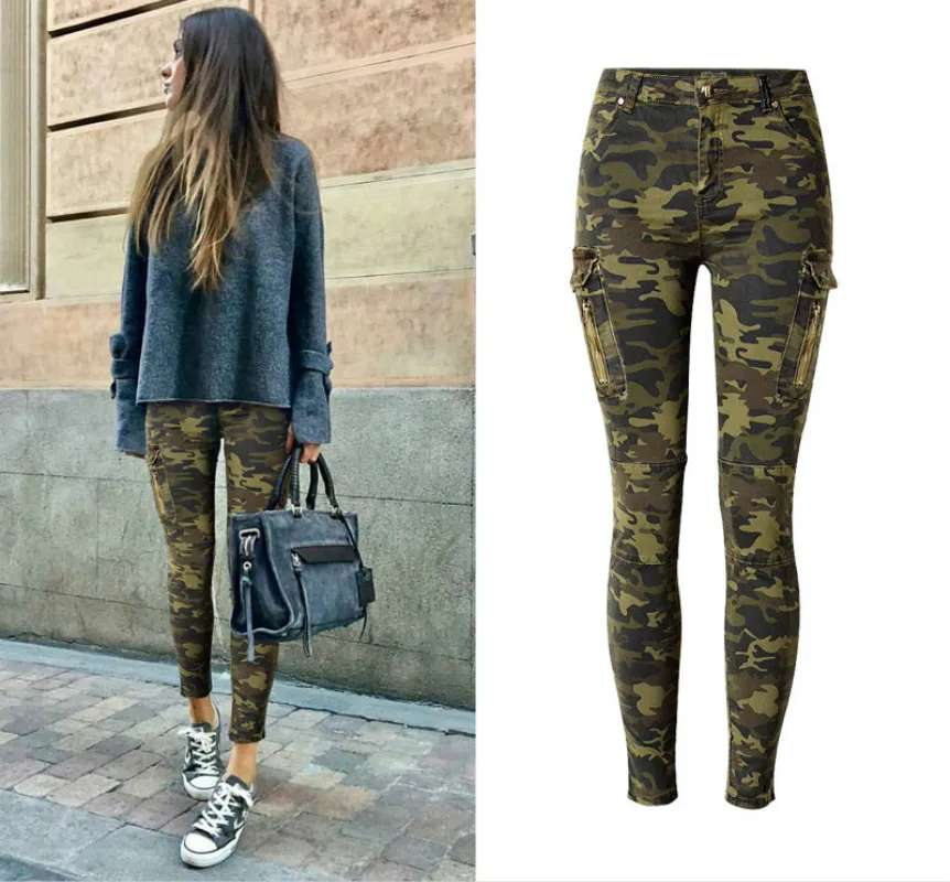 Pantalones vaqueros ajustados con bolsillos de camuflaje para Mujer, pantalones pitillo Vintage de algodón de alta calidad con efecto Push Up para Mujer|denim mujer|skinny jeans womanfashion jeans women - AliExpress