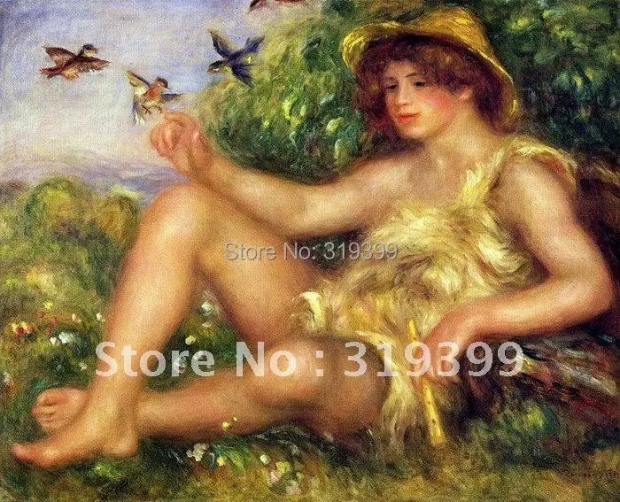 Oil Painting Reproduction on linen canvas young shepherd in repose by pierre august renoir Free DHL Shipping 100% handmade | Дом и сад