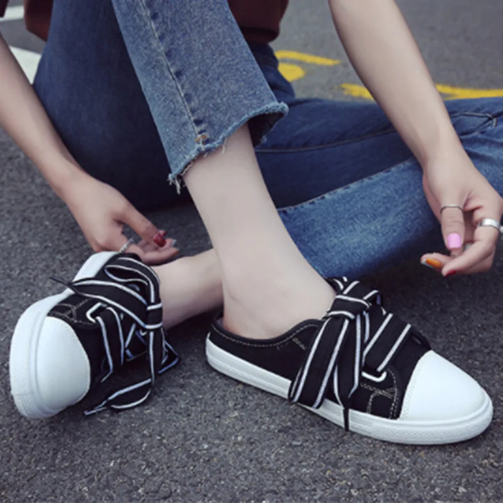

Women's Shoes canvas cloth Rubber female low to help adhesive ribbon plain thick bottom semi-supported heel student casual 2019