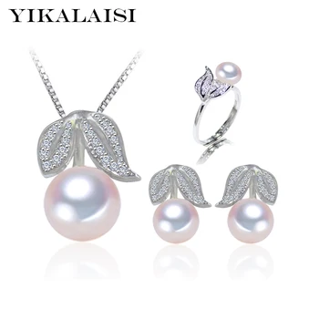 

YIKALAISI 925 Sterling Silver Natural Freshwater Pearl Ring Stud Earrings Pendant fashion Cherry Sets Jewelry For Women 4 Color