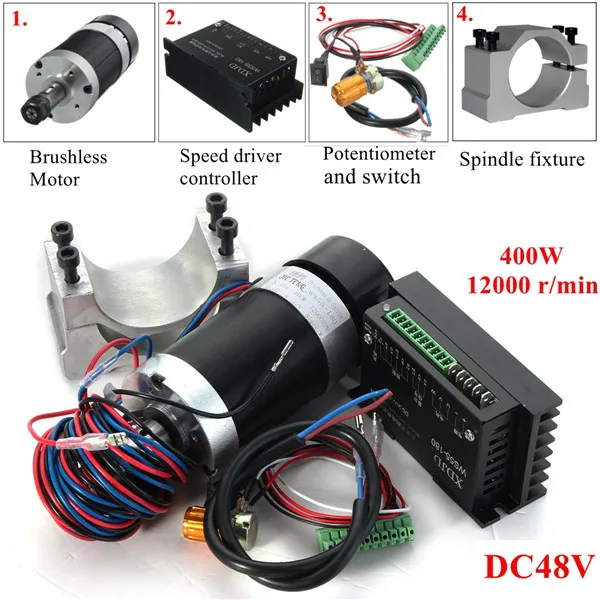 

400W 12000rpm ER11 Chuck CNC Brushless Spindle Motor DC Machine Tool with Driver Speed Controller and Clamp