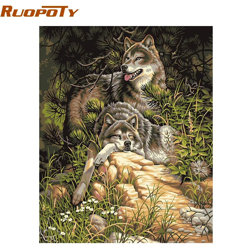 

RUOPOTY Frame Wolf Animals DIY Painting By Numbers Acrylic Picture Wall Art Canvas Painting Hand Painted Home Decor 40x50cm Arts