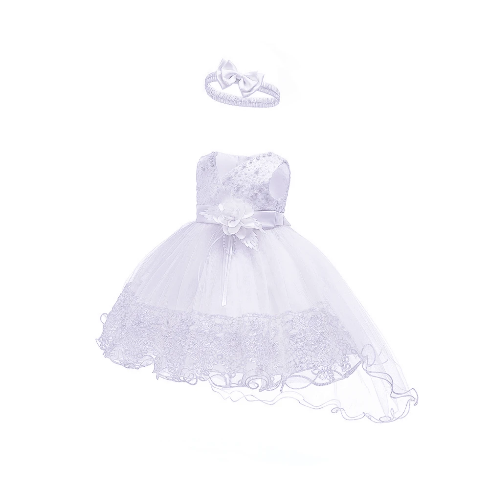 Детские платья с хлопковой подкладкой г. стиль, белое платье для малышей 1 года, платья для девочек на день рождения, крестины со шлейфом - Цвет: White