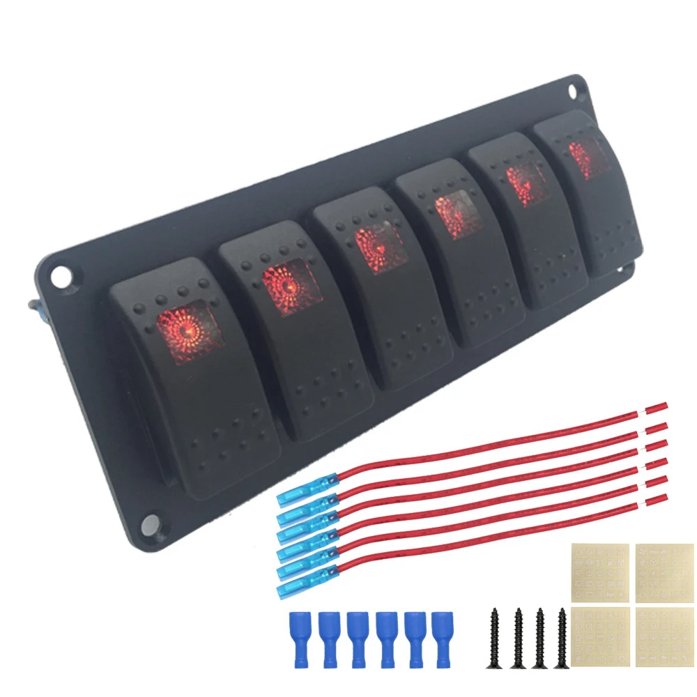 

6 GANG 12V 24V Red LED light Car Rocker Switch Combination Alloy Swithes Panel For Car RV Yacht Marine Boat Truck Accessories