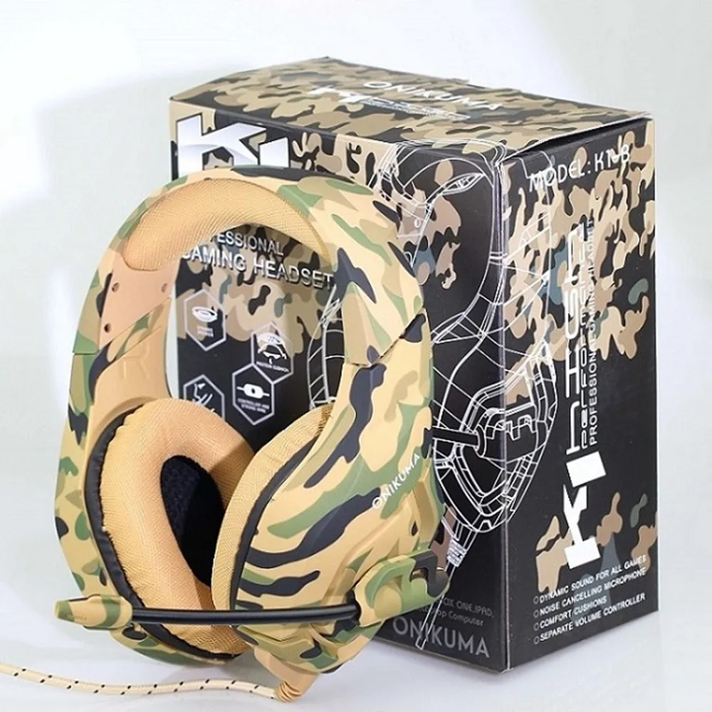 ONIKUMA K1 камуфляж PS4 гарнитура бас Игровые наушники игра шлем с микрофоном для ПК