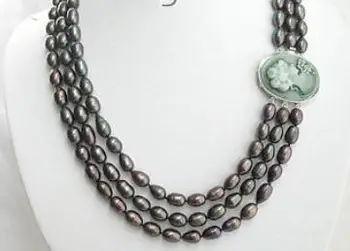 

17-19" 8-9mm natural peacock black pearls necklace cameo cla
