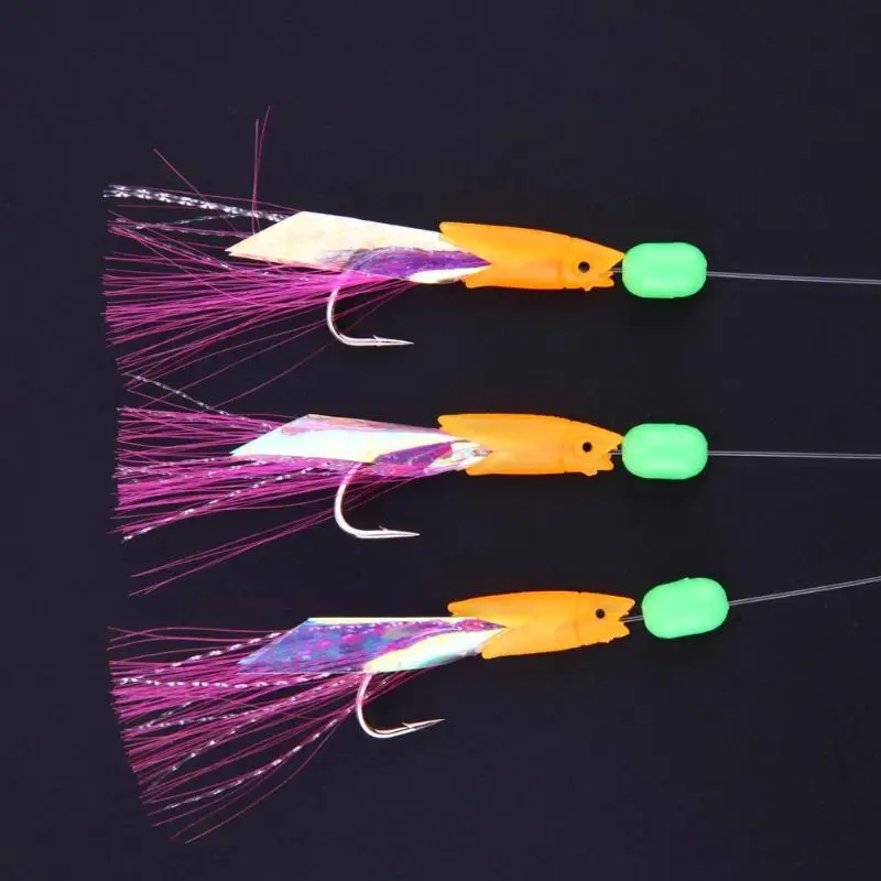 

3pcs Saltwater Japan Hairy Sabiki Hook Rigging for Herring Fishing Skin Sabiki Glitter Mackerel Tinsel Feathers Snap Trolling