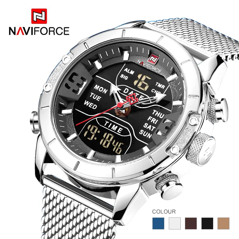 Comprar NAVIFORCE relojes para hombre, marca de lujo superior, relojes deportivos para hombres, reloj Digital LED de cuarzo para hombres, reloj de pulsera militar de acero completo para hombre