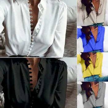 

2019 Fashion Women Ladies V-Neck Long Sleeve Loose Blouse Summer Casual Chiffon Shirt Tops Special Offer