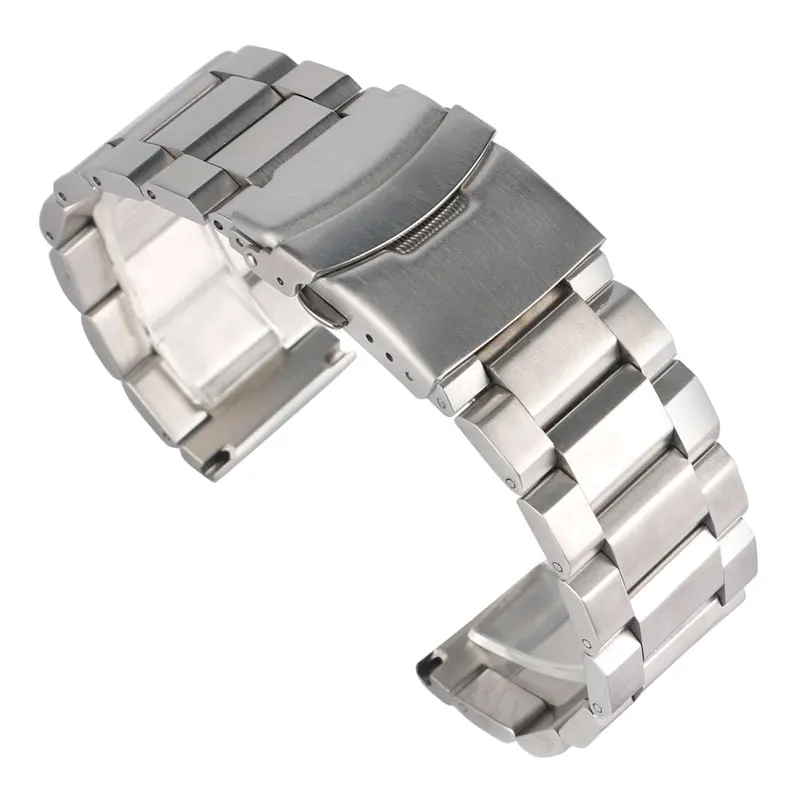 

18/20/22/24mm High Quality Silver Solid Link Watch Band Strap Stainless Steel Luxury Replacement Bracelet Adjustable Watchbands