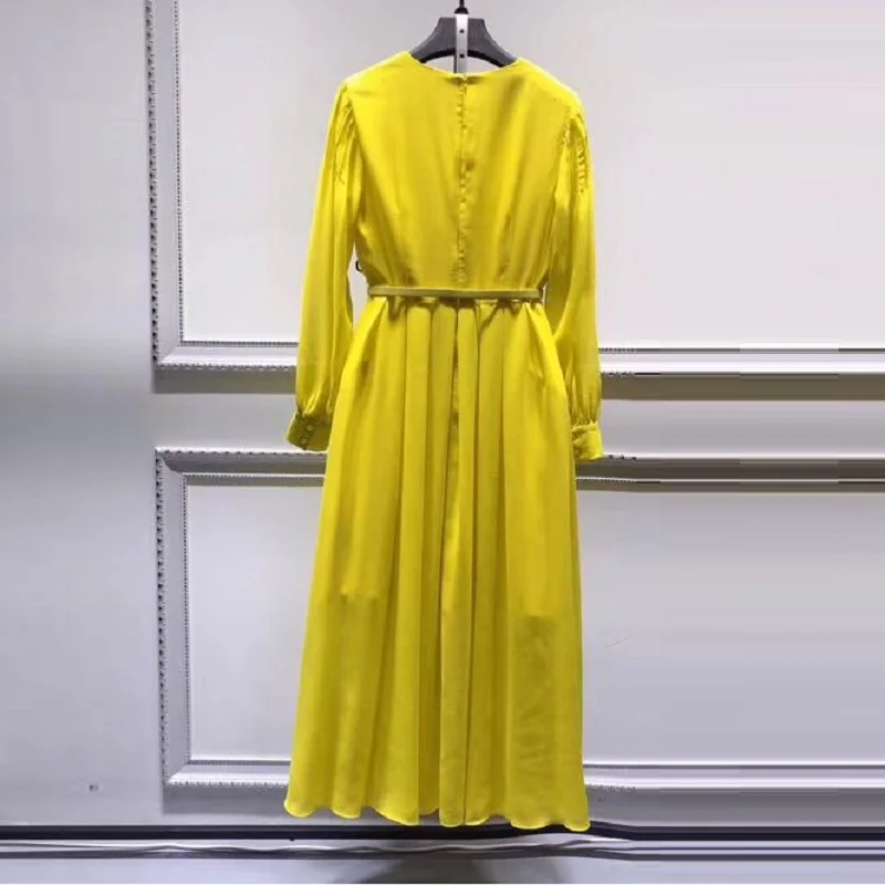 Высококачественное Брендовое Новое весенне-летнее платье модное женское Плиссированное ТРАПЕЦИЕВИДНОЕ элегантное желтое черное зеленое платье для женщин