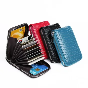 

Designer Credit Card Case Split Leather Serpentine Pattern Organ Card Holder Casual Zipper Business Card Holder Small Purse