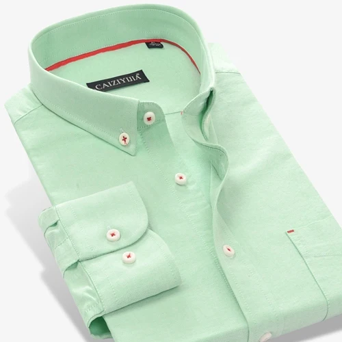 Высокое качество мужские с длинным рукавом Оксфорд платье рубашки сплошной цвет хлопок Мода на пуговицах Social мужской Смарт Повседневная рубашка - Цвет: czyj6203 green