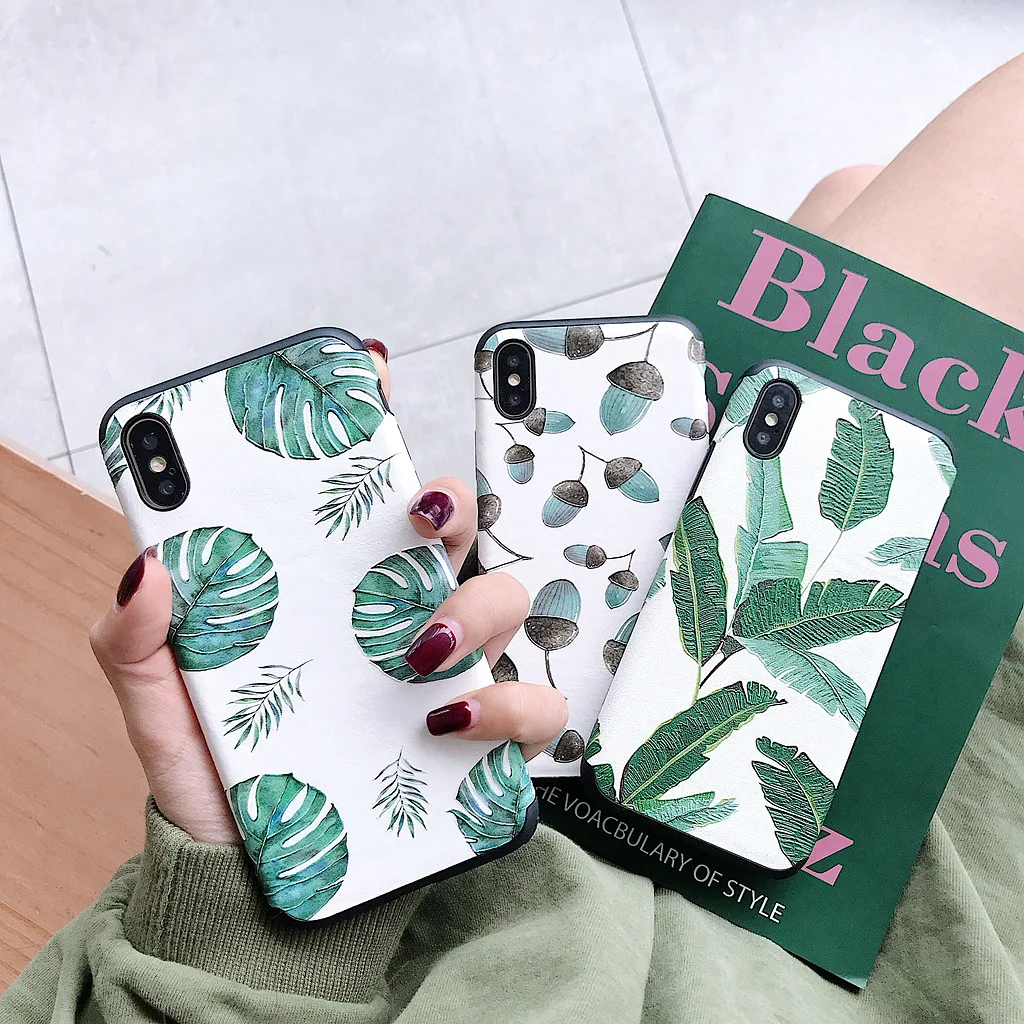 

Simple Emboss Banana Leaf Couple Phone Cover Case For Iphone X Xs Max Xr 10 8 7 6 6s Plus Luxury Soft Silicone Coque Fundas