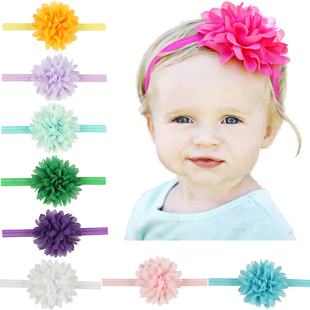 

New newborn headbands chiffon flowers hair accessories for children satin flower elastic baby girl headwears with 10 colors