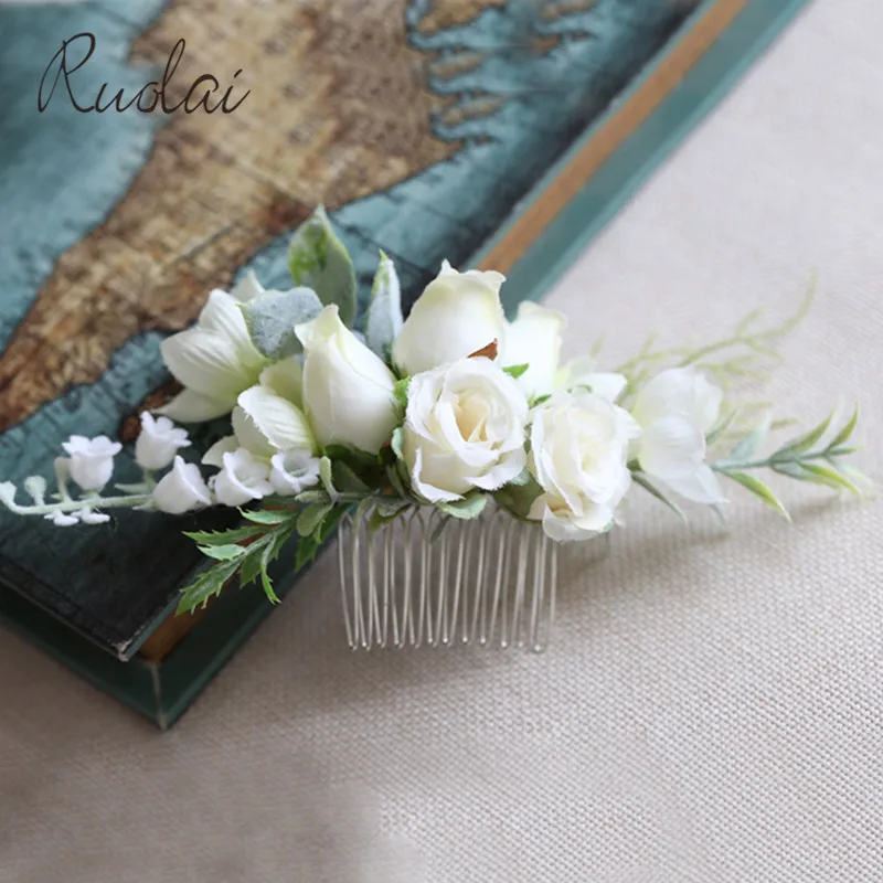 

Stunning Wedding Accessories Flower Wedding Hair Comb Bohemia Head Pieces Ladies Wedding Green Leaves Head Wear HD26
