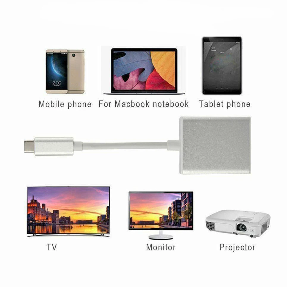 Адаптер USB 3 1 с портом Type C на VGA Кабель адаптер для Macbook 12 дюймов Chromebook Pixel Lumia 950XL Galaxy