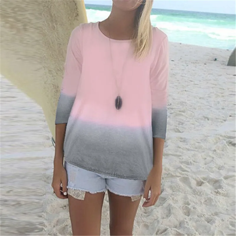 ZANZEA Gradient Color Women Blouse 2018 Spring Autumn Casual O Neck Long Sleeve Slim Tops Plus Size Sexy Blusas Femininas Shirts ZANZEA Gradient Color Women Blouse 2018 Spring Autumn Casual O Neck Long Sleeve Slim Tops Plus Size Sexy Blusas Femininas Shirts