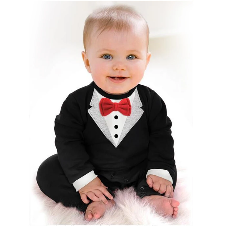 Kid Children Baby Clothes Sets Baby Girl Boy Bodysuits&One-pieces Gentleman Tuxedo Black Red Infant Baby Jumpsuit Unisex