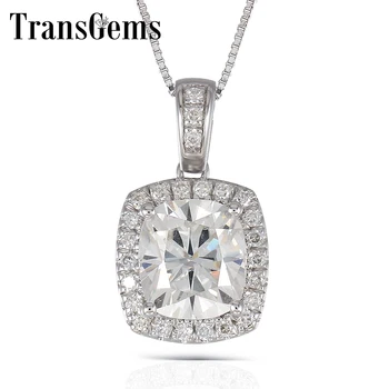 

Transgems Silver 2.18CTW 7X8mm H Nearly Colorless Cushion Cut Moissanite Halo Pendant Necklace for Women