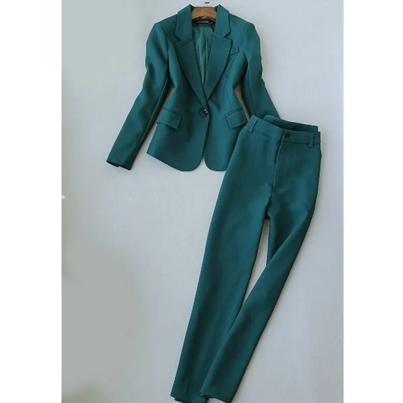 

Customized new women's green single button suit two-piece suit (jacket + pants) women's business formal suit