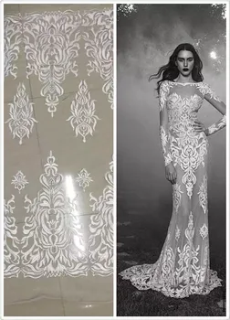 

(5 yards/lot) Hot selling CGL-71411 African net lace fabric in white for party dress