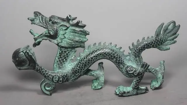 Collection Chinese Folk Old Bronze Handwork Dragon Statue 