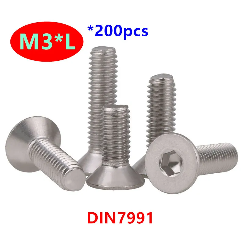 200 шт. DIN7991 ISO10642 JISB1194 M3 шестигранные потайные винты болты с плоской головкой *