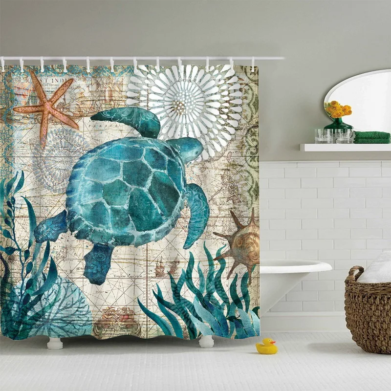 

Urijk Sea Turtle Print Waterproof Shower Curtain Polyester Fabric Bath Curtain Octopus Home Bathroom Curtains with 12 Hooks
