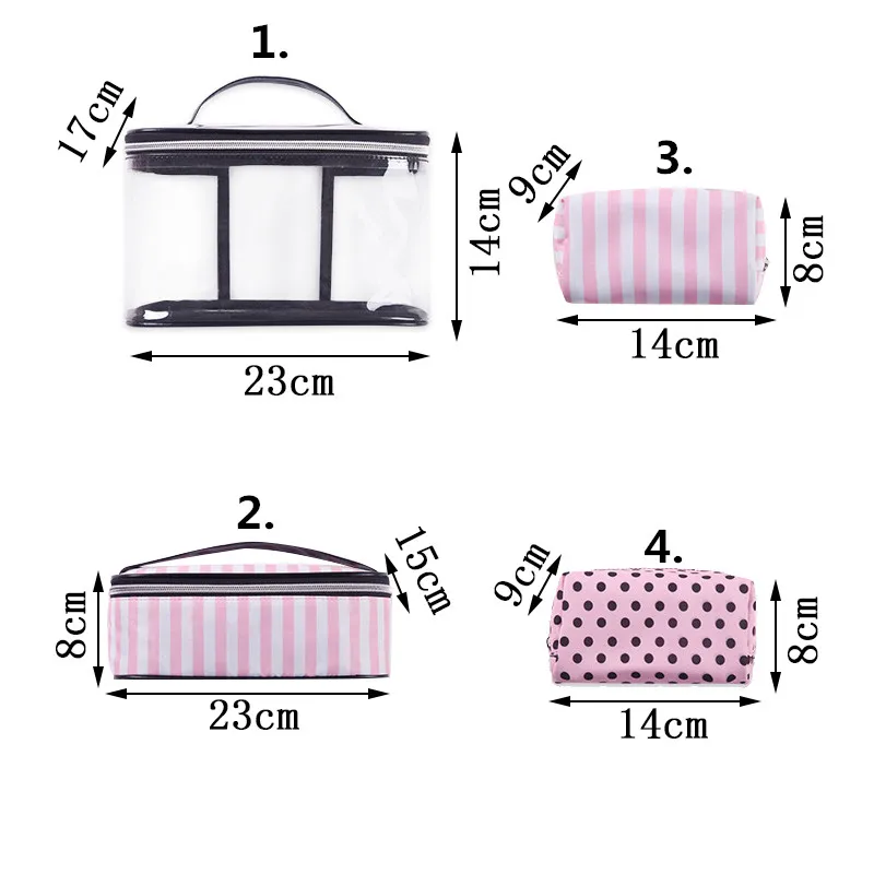 جديد الكورية النسخة 4 قطعة شفافة حقيبة مستحضرات تجميل من البلاستيك المرأة الوردي سفر منظم حقيبة مستحضرات التجميل الجمال حقائب مكياج شحن مجان...