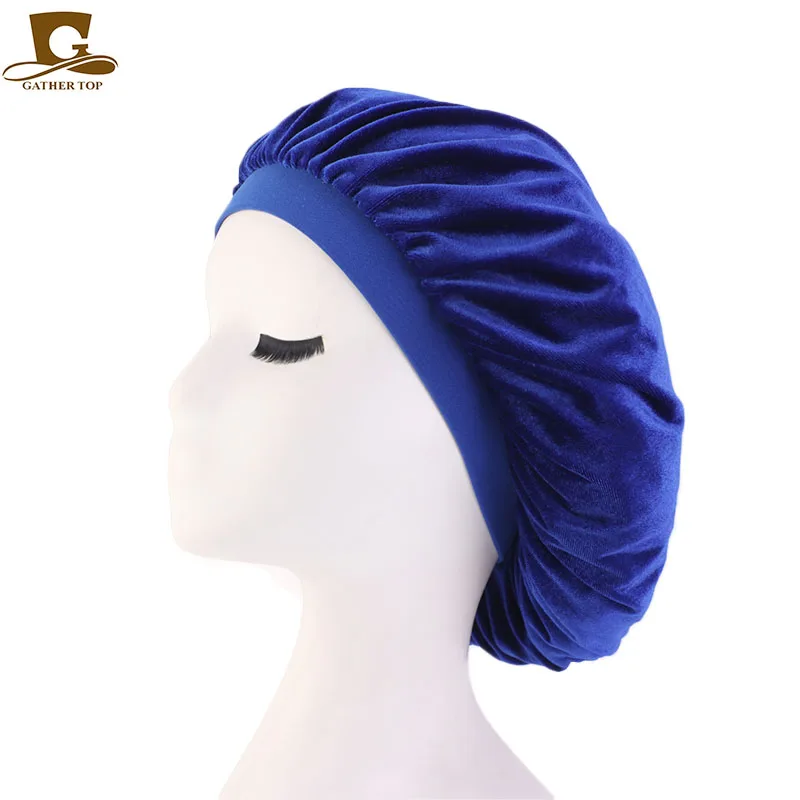

Women Turban Velvet Bonnet Wide Band Sleep Cap Chemo Hat
