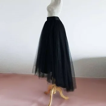 

Black High Low Ankle Length Soft Tulle Skirts For Bridesmaid To Wedding Fashion Women Tulle Skirt Zipper Custom Made 2018