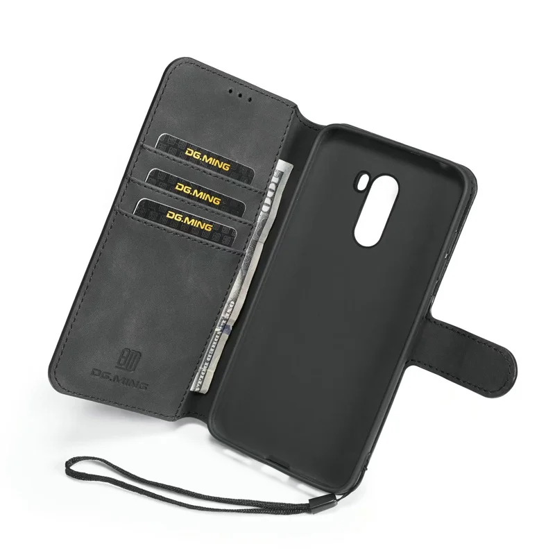 Роскошный кожаный флип-чехол для Xiaomi Poco F1 Funda Etui защитный чехол с ремешком на руку