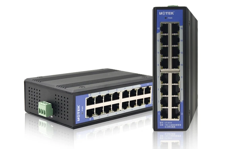 UT-6516 16-портовый промышленный класс non-управляемый коммутатор Ethernet 10/100 Мбит/с Автоматическое согласование полный дуплекс полудуплекс auto MDI/MDI-X